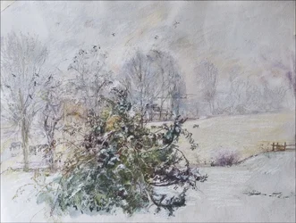 Vinter fra vores vindue, 2009 (pastel & wc på papir)