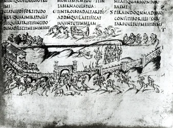 Illustration af forskellige scener fra Salme 43 inklusive verset Vågn op, hvorfor sover du, O Herre?, fra Utrecht Psalter, kopi af originalen fra Reims nu i Utrecht University Library (pen & i