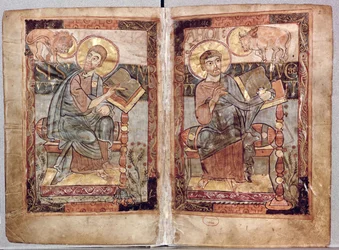 NAL 1203 fol.1v-2 St. Markus og St. Luke, fra Godescale Evangeliet, c.1781-783