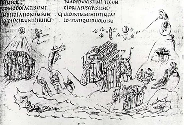 Forskellige scener, der illustrerer en af salmerne, fra Utrecht Psalter, kopi af originalen fra Reims nu i Utrecht University Library (pen og blæk)