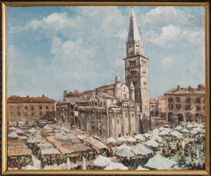 Piazza Grande i Modena (olie på panel)