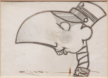 Soldat (sort blæk og kul på papir)