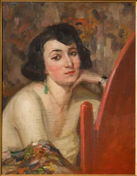 Woman at Mirror (olie på krydsfiner)