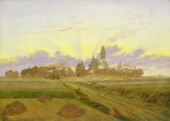 Dawn at Neubrandenburg (olie på lærred)