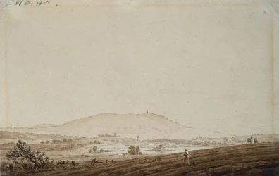 Landskab i Bøhmen med udsigt over Mount Jeschken, 1803 (pen og blækvask på papir)