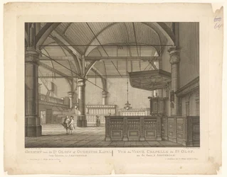 Interiør af St. Olofs kapel i Amsterdam Udsigt over St. Olofs- eller Oudezyds-kapellet indefra, i Amsterdam / Vue du Vieux Chapelle de St. Olof og dansen, à Amsterdam (titel på objektet)