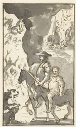 Don Quichotte og Sancho Panza kører forbi en smedje Design til femte bind af Histoire de l