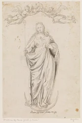 Mary med barnet stående på månesælen