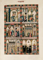 Miniaturer viet til den hellige Maria og hendes mirakler, fra Cantigas de Santa María (Sange om den hellige Maria), fol. 156
