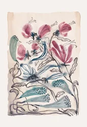 Blomster i lyserødt og turkis