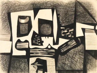 Composition, ca. 1950 (kul og akvarel på papir)