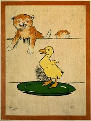 Katte og ænder. Tegning af Cecil Aldin (1870-1935). Paris, dekorativ kunst