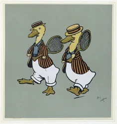 Deux ducks en suit de tennis - i ""Merry Party"", ill. af Cécil Aldin, red. Hodder & Stoughton, London
