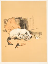 Skuffelse over ikke at finde chokoladerne, fra A Gay Dog, Story of a Foolish Year Aldin, Cecil Charles Windsor (1870-1935), udgivet William Heineman, 1905. 1. udgave, Illustration, Chalk and C