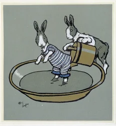 Kaniner drægtige un bain - i “” Merry Party””, ill. af Cécil Aldin, red. Hodder & Stoughton, London