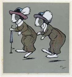 Kaniner med hatte - i "" Merry Party"", ill. af Cécil Aldin, red. Hodder & Stoughton, London