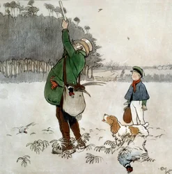 The Fighter Shooting Ducks Akvarel af Cecil Aldin (1870-1935) Privat samling fra det 19. århundrede