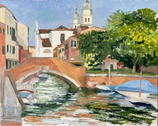 Aftensollys i Dorsoduro, Venedig 2025 (olie på lærred)
