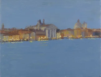 Sommernatten falder på Zattere, Venedig (olie på lærred)