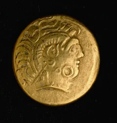 Keltisk kunst: statere de Sequani, guldmønt. 3.-2. århundrede f.Kr. Paris, B.N.