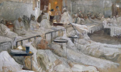 Hospitalsafdeling, maleri af Cesare Ciani (1854-1925), Italien