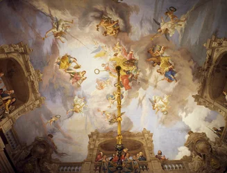 Allegory of Italy, fresco af Cesare Mariani (1826-1901), loft, Hall of Majority, Palazzo delle Finanze (Finanspaladset), Rom. Italien