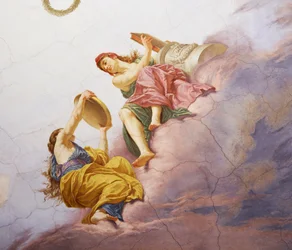 Detalje fra Allegory of Italy, fresco af Cesare Mariani (1826-1901), loft, Hall of Majority, Palazzo delle Finanze (Finanspaladset), Rom. Italien