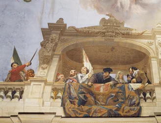 Detalje fra Allegory of Italy, fresko af Cesare Mariani (1826-1901), loft, Majority Hall, Finance Palace, Rom. Italien