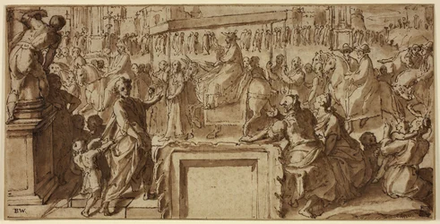 Saint Charles Borromeo, der kommer ind i byen Pavia: Design til en vægdekoration