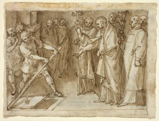 Saint Charles Borromeo overvåger åbningen af en krypt