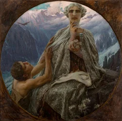 Toppen af ​​bjerget. Isdronningen - Bjergtoppen. Isdronningen af ​​Saccaggi, Cesare (1868-1934). Olie på lærred, størrelse: D 140