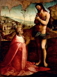 Kristus lidelse og kardinal Oliviero Carafa i bøn, af Cesare da Sesto (1477-1523)