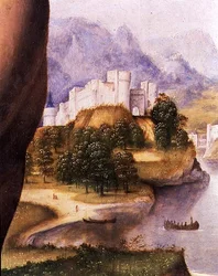 St. Hieronymus, detalje af landskabet (olie på panel) (detalje af 112517)
