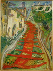 Rød trappe i Cagnes (maleri på lærred)