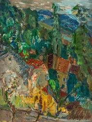 Bybillede med cypresser, Sydfrankrig, 1920