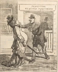 Frue, det er ikke tilrådeligt at komme ind!. Le Charivari, 16. april 1877, 1877.