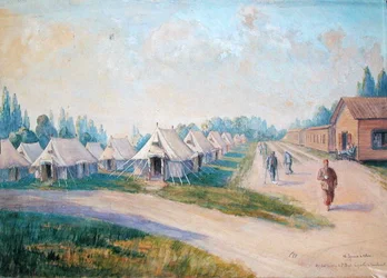 The Convalescent Quarter of the Canadian Military Hospital at St. Cloud (akvarel på papir)