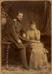 Michel Mikhailovitch de Russie et Anastasia Mikhailovna de Russie - Storhertug Michael Mikhailovich af Rusland og storhertuginde Anastasia Mikhailovna af Rusland, af Bergamasco, Charles (Karl) (1830-1896). Albumin Foto, ca. 1880. Russisk Statsfilm og Foto