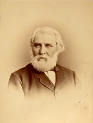 Portræt af forfatteren Ivan Sergeyevich Turgenev (Sergueievitch Tourgueniev) (1818-1883). Albumin-foto af Charles (Karl) Bergamasco (1830-1896)