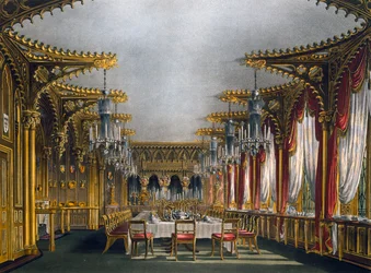 Gotisk spisestue, Indgravering af Thomas Sutherland (1785-1838), Baseret på design af Charles Wild (1781-1835), Fra The History of the Royal Residences