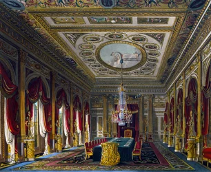 Throne Room, Indgravering af Thomas Sutherland (1785-1838), Baseret på design af Charles Wild (1781-1835), Fra The History of the Royal Residences