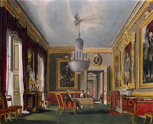 Vestlige forværelse, gravering af Richard Reeve (født i 1780), baseret på design af Charles Wild (1781-1835), fra The History of the Royal Residences