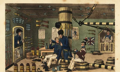 Midshipman Newcome indespærret i jernkæder i våbenrummet for at slå Doctor Pestle