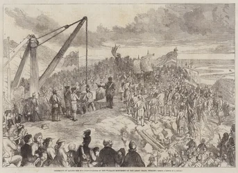 Ceremoni for nedlæggelse af grundstenen til Wallace-monumentet på Abbey Craig, Stirling