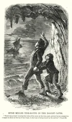 Hugh Miller tidevandsbundet i Doocot Caves (gravering)