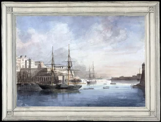 Vue de Malte (View at Malta) - Maleri af Charles Andrew Dyce (1816-1853), akvarel på papir (25,1x34,9 cm), ca. 1849 - Yale University (USA)