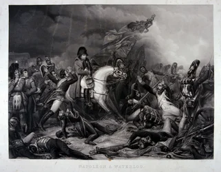 Napoleon (1769-1821) ved slaget ved Waterloo, 1815 (mezzotint)