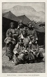 Kurderne af Petchara (Tyrkiet). Gravering af Barbant til illustration af historien "Gennem russisk Armenien, Karabagh, Arax-dalen, Ararat-massivet" "af Madame B. Chantre, i Le tour du Monde 1892, instrueret af Edouard Charton (1807-1891), Hachette, Paris.