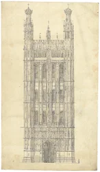 Tegning for parlamentets huse, ca. 1836-40 (pen og blæk på papir)