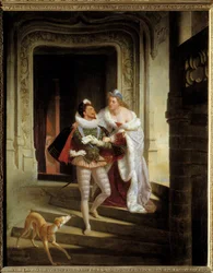 Markisen af Noirmoutiers, Charlotte de Beaune Semblançay (1551-1617), forsøger at overtale Henrik I af Lorraine, hertug af Guise, kaldet den Arrede (1550-1588), til at tage til stænderforsamlingen i Blois før sit mord (1588) på slottet i Blois